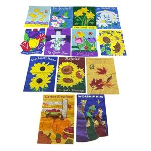 13 Vintage Religious Garden Flags Two-Sided Jesus Blessings Joyful 12” x 18”